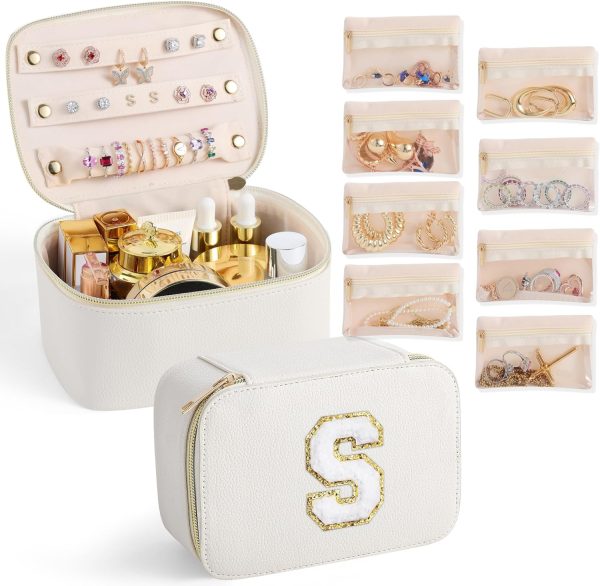 Ultimate Bridesmaid Gifts: White Travel Jewelry Case with Embroidered  S  - Safe & Stylish Storage Sale