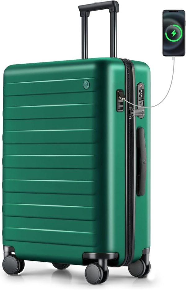 65L Emerald Green Rhine Pro Plus Checked Luggage with USB Port and Spinner Wheels Online now