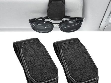 Sunglasses Holder for Car Sun Visor - Magnetic Leather Clip, 2 Pack Black Online now