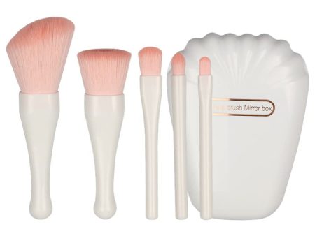 Shell 5-Piece Mini Makeup Brush Set with Mirror - Complete Portable Cosmetic Kit For Cheap