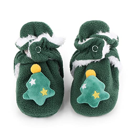 Unifizz Newborn Baby Boys Girls Booties Stay On Socks Non Skid Soft Sole Infant Toddler Warm Winter House Slipper Crib Shoes for Boys Girls (Green Christmas Tree, Size 6-12 Months Infant) Online Hot Sale