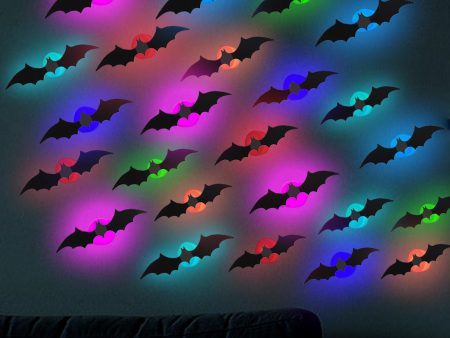 Halloween LED Bat Stickers - 24 Pack of 3D Decorative Lights in Three Sizes, Long-Lasting Glow for Spooky Ambience Online