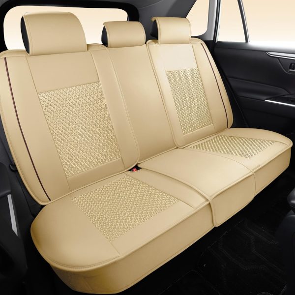 Full Set Beige Leather Car Seat Covers, Breathable and Universal Fit for Sedan, SUV, Coupe - With Lumbar Support Online Sale