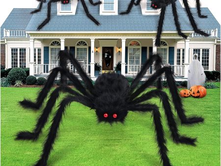 Set of 3 Giant Spiders for Halloween Decor - Indoor Outdoor Use - 35 , 49 , and 59  Supply