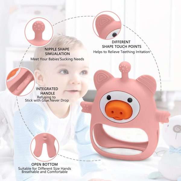 Pink Pig Baby Teether: Soothe Teething Pain with Safe, Soft Silicone for 0-6 Months For Sale