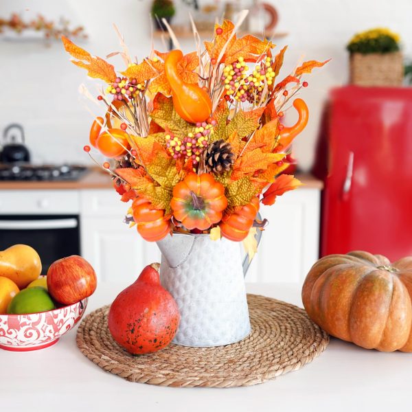 Fall Decor for Home: 4pcs Big Pumpkins Maple Leaves, Faux Floral Stems, Thanksgiving Décor Gifts, Autumn Leaf Picks for Kitchen, Table, Festive Season Enhancements Sale