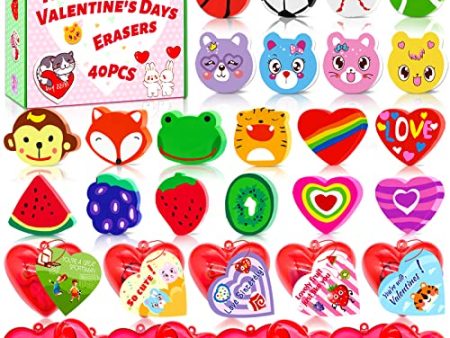 Valentines Day Gifts for Kids-40 Valentine Cards for Kids 80 Mini Erasers ,Valentines Class Classroom Exchange Gifts Valentine Party Favors Goodie Bags Fillers School Prizes for Boys Girls Supply