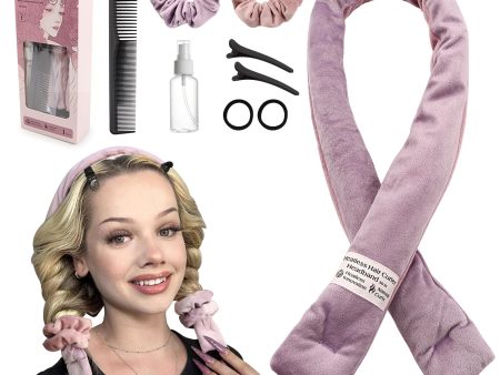 Heatless Hair Curler Set - Soft Velour No Heat Curling Headband for Long and Medium Hair, Includes Accessories (Purple) For Cheap