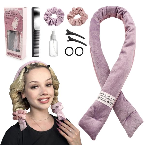 Heatless Hair Curler Set - Soft Velour No Heat Curling Headband for Long and Medium Hair, Includes Accessories (Purple) For Cheap