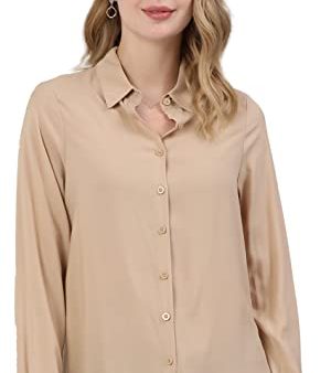 Khaki Dressy Blouse for Women - Casual Long Sleeve Button Down Shirts Tops, Lightweight 100% Viscose Fabric, Perfect for All Seasons, Trendy Design, Ideal for Work, School, and Outdoors Sale