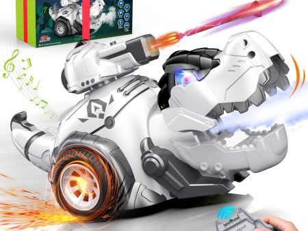 White Dinosaur Remote Control Car with Programmable Actions & Rechargeable Battery for Kids Cheap