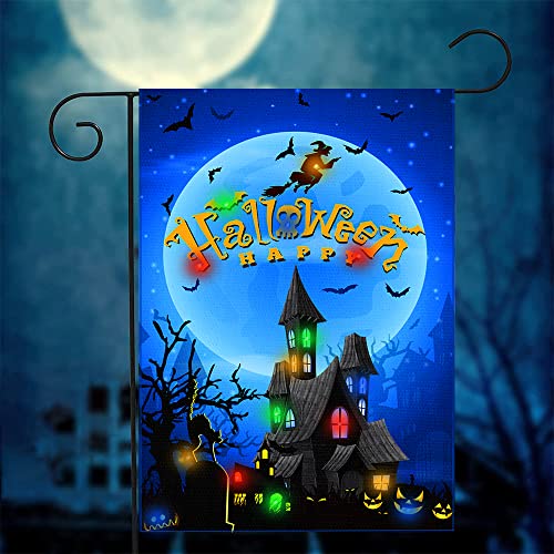 12 x18  Happy Halloween LED Lighted Vertical Double Sided Burlap Garden Flag For Discount