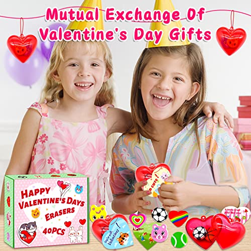 Valentines Day Gifts for Kids-40 Valentine Cards for Kids 80 Mini Erasers ,Valentines Class Classroom Exchange Gifts Valentine Party Favors Goodie Bags Fillers School Prizes for Boys Girls Supply