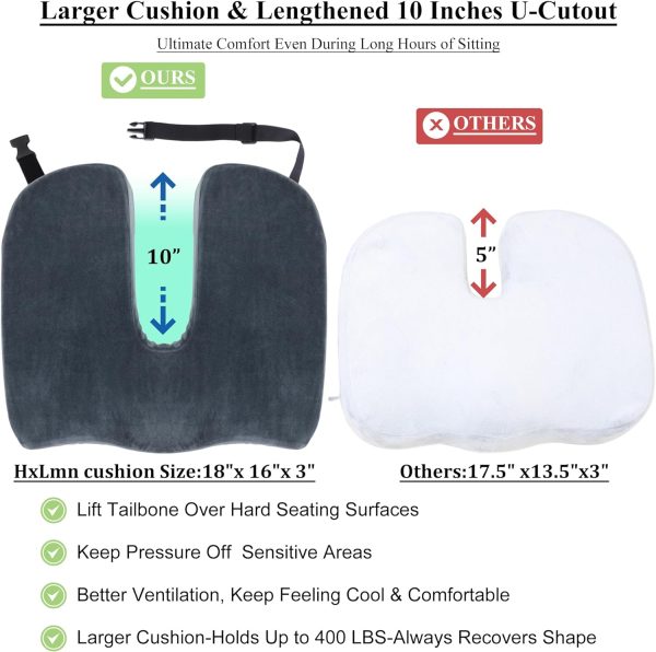 Tailbone Pain Relief Memory Foam Cushion 18 x16 x3  - Sciatica, Coccyx Support for Office & Car Fashion