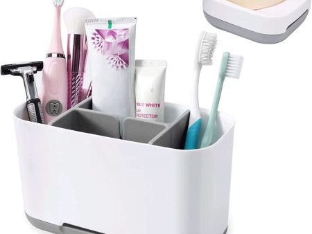 White Plastic Anti-Slip Bathroom Toothbrush & Soap Holder Set Discount