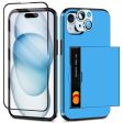 iPhone 15 Case: 4-in-1 Protective Hybrid with Card Holder, Screen Protector & Camera Cover (Light Blue) Online now