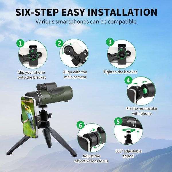 High-Powered HD Monocular with Smartphone Adapter & Tripod - See up to 1500 Yards For Sale