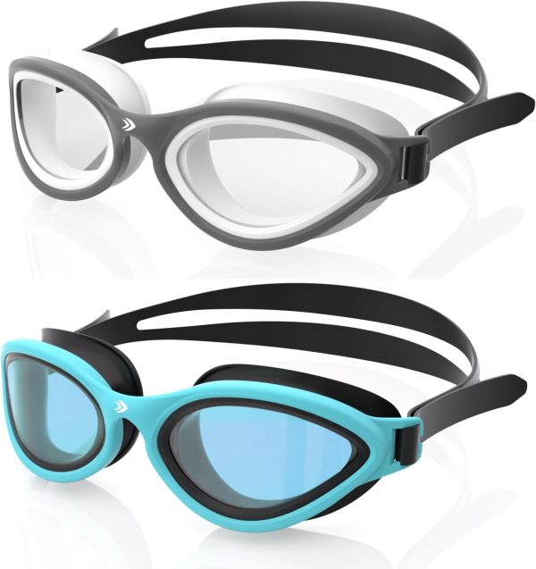 2-Pack Swim Goggles for Adults and Youth - UV Protection, Anti-Fog, 180° Vision Fashion