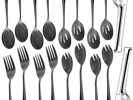 Comprehensive 18-Piece Stainless Steel Serving Utensils Set in Black - Ideal for Kitchen Parties, Buffets, Events, and Daily Use Online now