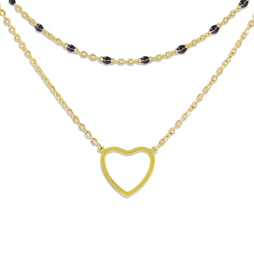 14K Gold Heart Layered Choker Necklace for Women - Perfect Birthday, Valentine s, Mother s Day Gift with Boho Beads Supply