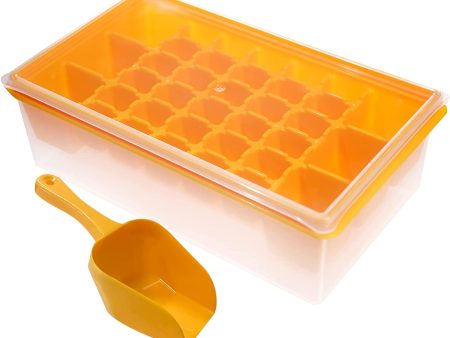 Yellow 36 Slot (6 Large, 30 Small) Ice Cube Tray w  Lid, Bin, Scoop, & Cover Online now