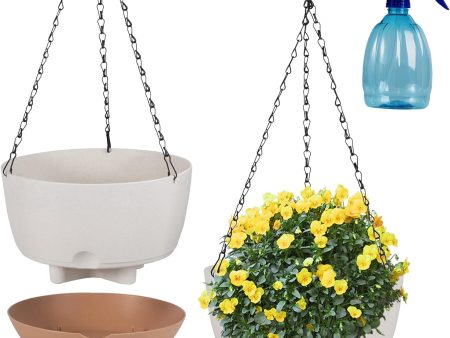 Versatile 2-Pack Beige Hanging Planters for Indoor Outdoor Use, 8.3  with Drainage - Holds Up to All Weathers Online Sale