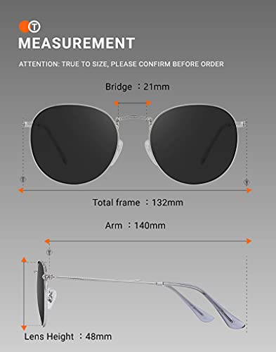 TIJN Round Polarized Sunglasses Mens Womens,Classic Retro Aviator Sunglasses,UV 400 Protection Lens with Metal Frame Sale