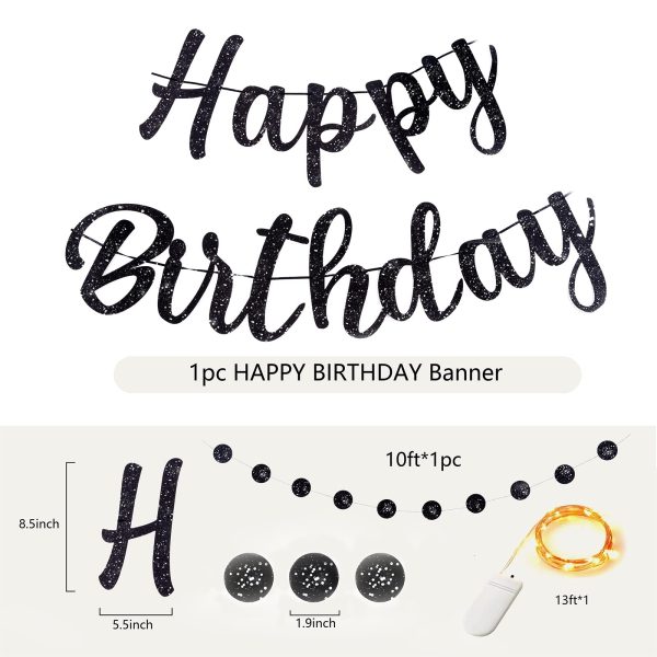 Black Happy Birthday Banner with Lights - Ideal Glow Decor for Both Men & Women For Discount