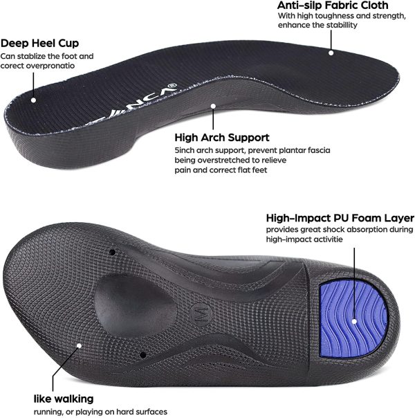 Black Men s 10-11.5 Arch Support Insoles for Plantar Fasciitis Foot Pain Relief Cheap