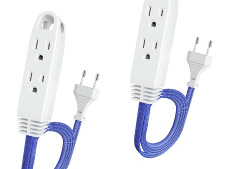 2pk 1.5ft Extension Cord European Travel Plug Adapter w  3 US Outlets Online Hot Sale