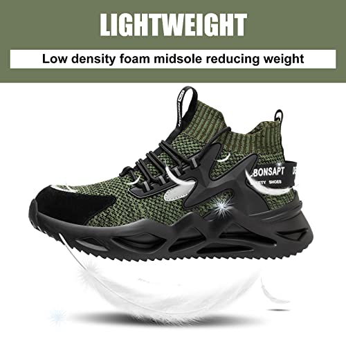 DEBONSAPT Steel Toe Shoes for Men Women Lightweight Safety Breathable Work Shoes Slip-Resistant Sneakers Reflective Indestructible Industria Construction Shoes Green 4.5 on Sale