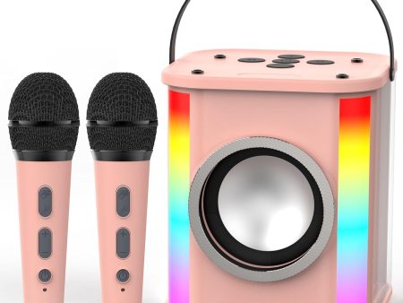 Pink Portable Bluetooth Karaoke Machine with Dynamic Lights & Dual Wireless Mics - Ideal for Home Parties Online Sale