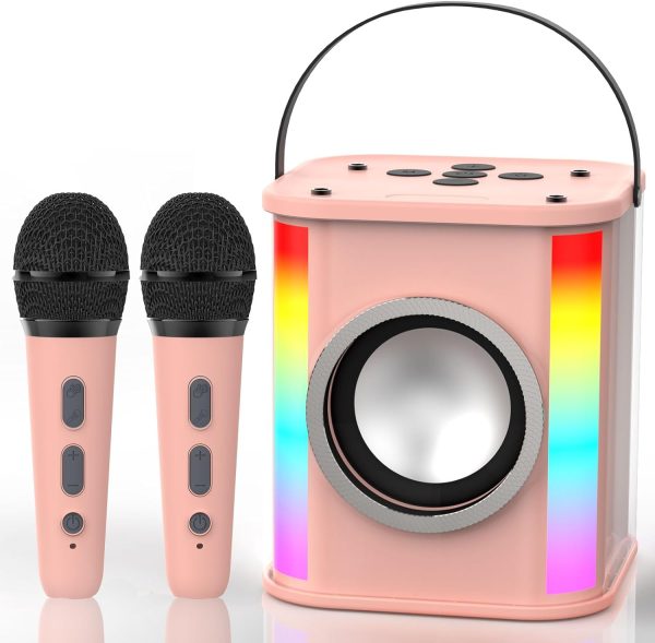 Pink Portable Bluetooth Karaoke Machine with Dynamic Lights & Dual Wireless Mics - Ideal for Home Parties Online Sale