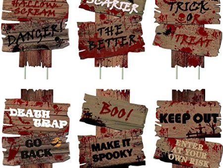 Halloween Decorations Outdoor Yard Signs 6 Pack, 2022 Newest Large Size 17 ×12  Halloween Signs with Stakes, Scary Halloween Decoration for Outside Garden, Lawn Yard Party Online now