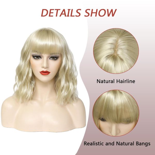 12  Blonde Wavy Shoulder-Length Wig with Bangs for Daily or Party Use Cheap