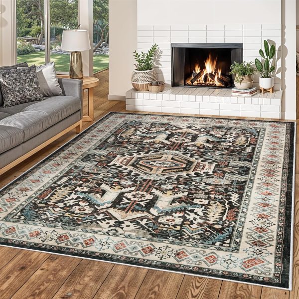 Large 8x10 Washable Area Rug for Living Room - Distressed Oriental Design Online