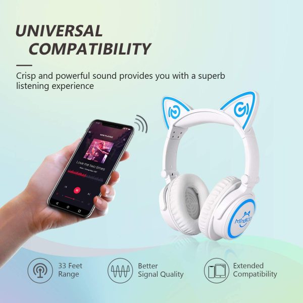 Foldable Cat Ear Over-Ear Bluetooth Headphones w  7 Colors LED Light  Microphone For Sale