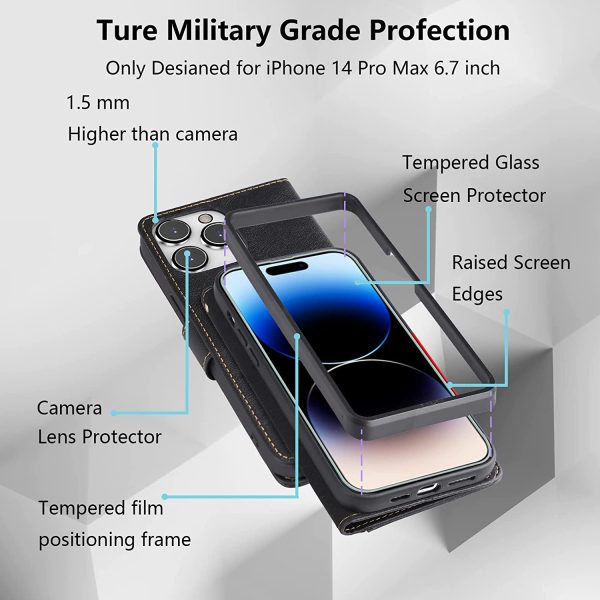 iPhone 14 Pro Max Kickstand Wallet Case w  2 ea Screen Camera Lens Protectors Fashion