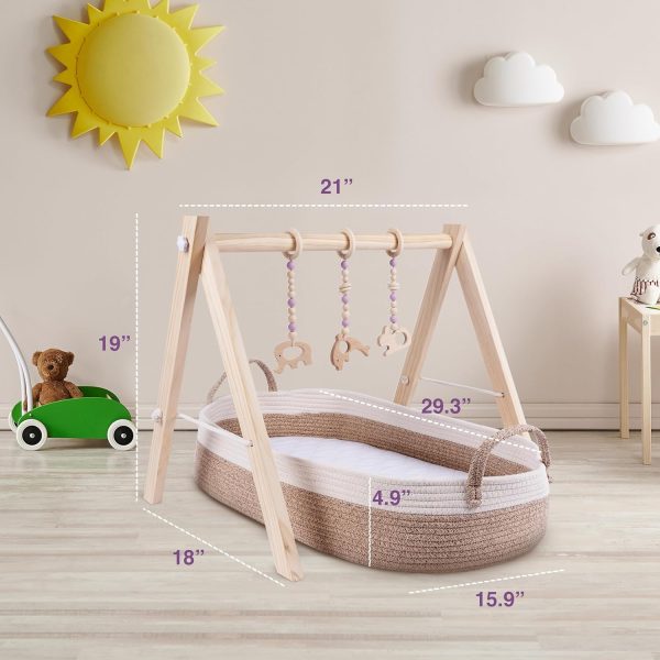 Wooden Baby Play Gym with 3 Hanging Toys & Changing Basket – Easy to Assemble on Sale