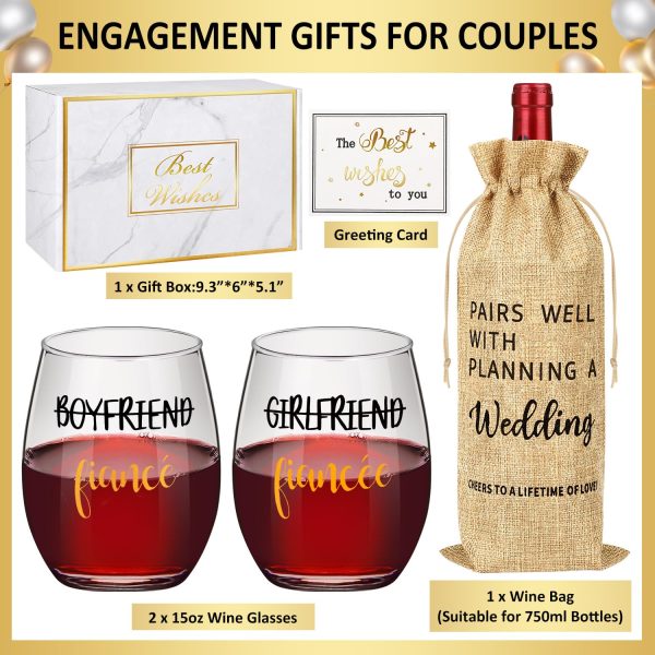 Engagement & Wedding Gift Set: Wine Glasses & Bag for Couples, Bride, and Groom For Cheap