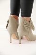 Womens Pointed Toe Ankle Boots Stiletto High Kitten Heels Side Zipper Bow Booties Fall Winter Dress Shoes Beige 7 Online now