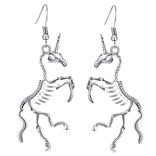 Halloween Skull Skeleton Unicorn Earrings Hollow Punk Style Gothic Scary Silver Drop Dangle Earrings for Men Women Jewelry Accessory Girl Jewelry For Cheap