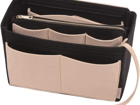 Medium Size Maximize Handbag Functionality: Felt Organizer Insert with Metal Zipper for Tote and Speedy Bags - Beige and Black Online Sale