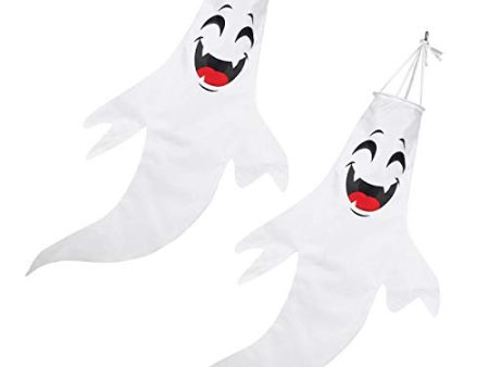 STOBOK 2 Pack Halloween Ghost Windsock Flag, 48.8 inch Halloween Outdoor Hanging Wind Socks Decoration for Front Yard Patio Lawn Garden,Halloween Party Decor Online Hot Sale