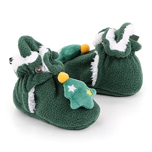 Unifizz Newborn Baby Boys Girls Booties Stay On Socks Non Skid Soft Sole Infant Toddler Warm Winter House Slipper Crib Shoes for Boys Girls (Green Christmas Tree, Size 6-12 Months Infant) Online Hot Sale