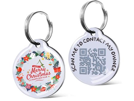 Happy Xmas Decorations QR Code Pet ID Tags - Dog Tag - Pet Online Profile - Update Plenty of info if Anything Changes Christmas - White Online Sale