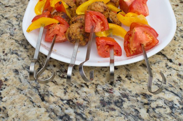 12 Stainless Steel Shish Kabob Skewers 14.5  - Durable, Flat & Wide BBQ Accessories with Ring-Tip Handle for Even, Quick Cooking | Ideal for Meat, Vegetables & More For Sale