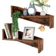 Rustic Wood Floating Shelves Set of 2 with Coat Hooks - Versatile Wall Mounted Storage for Home, Kitchen, Bedroom, Living Room, Bathroom, and Farmhouse Decor - Unique Parallelogram Design, Brown Online now