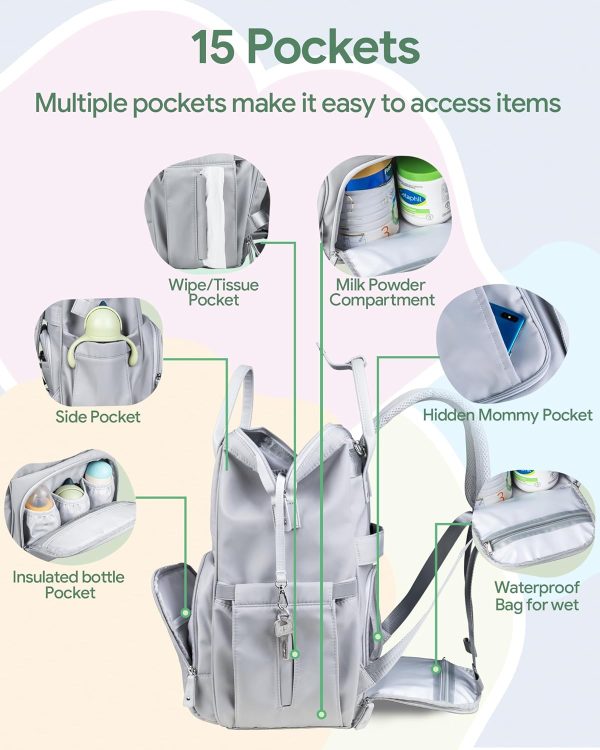 Large Diaper Bag Backpack with Insulated Pockets and Stroller Straps - Ideal for Travel & Baby Shower Gifts on Sale