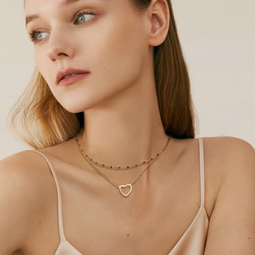 14K Gold Heart Layered Choker Necklace for Women - Perfect Birthday, Valentine s, Mother s Day Gift with Boho Beads Supply